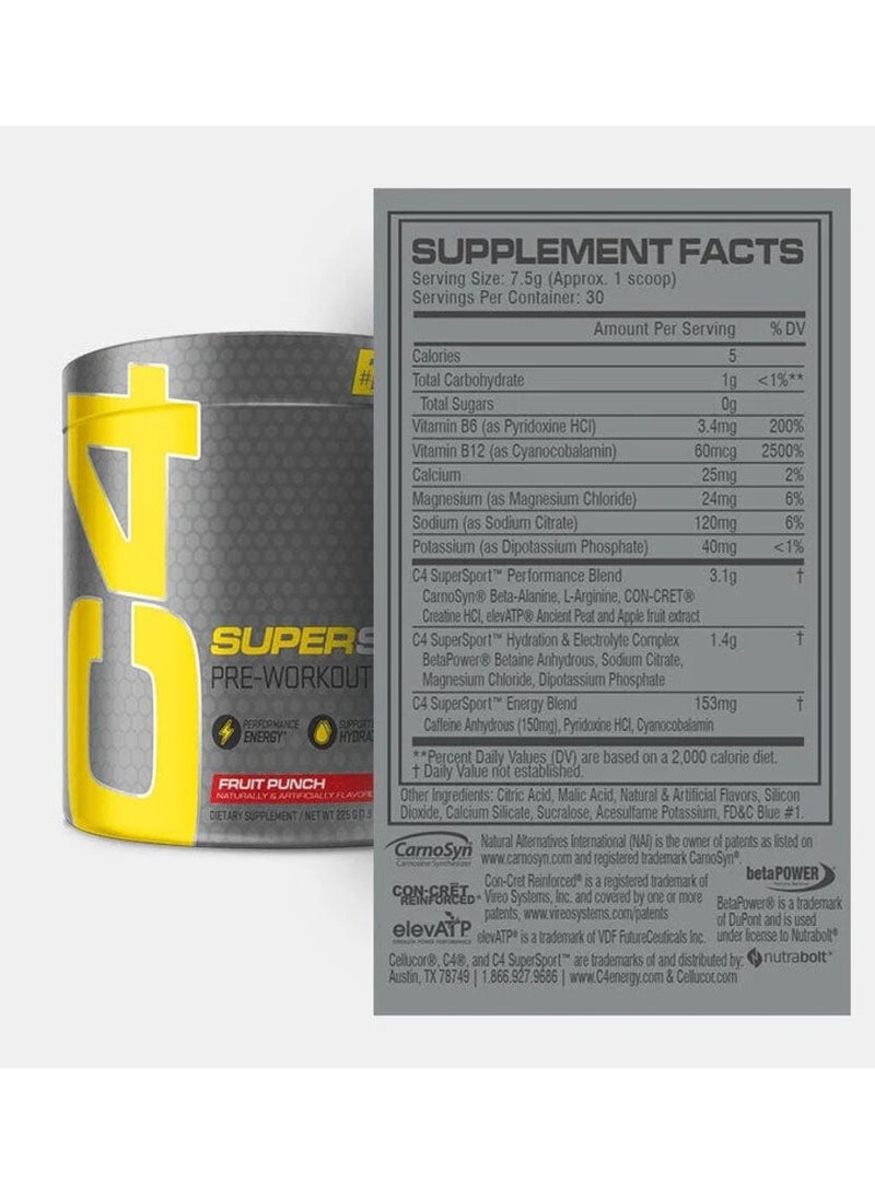 Cellucor C4, Super Sport, Pre Workout, Fruit Punch, 225g, 30 Servings