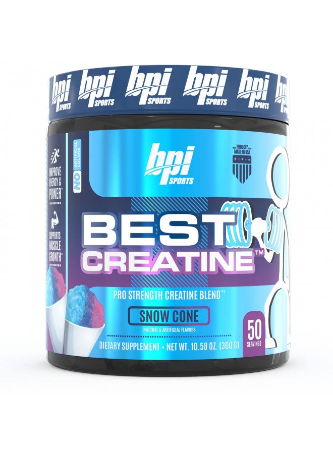 BPI Sports Best Creatine - Creatine Monohydrate, Himalayan Salt - strength, Pump, Endurance, Muscle Growth, Muscle Definition - No Bloat - Snow Cone - 50 servings - 10.58 Oz