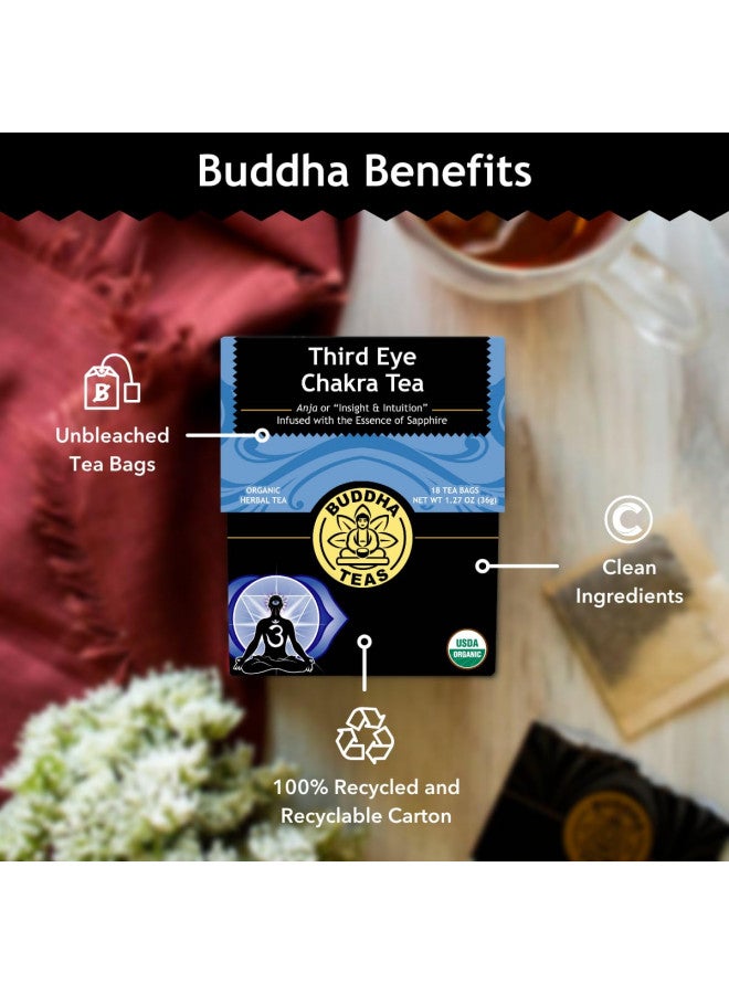 Buddha Teas - Third Eye Chakra Tea - Organic Herbal Tea - For Insight & Intuition - With Eyebright, Spearmint, Star Anise & Sapphire Essence - 100% Kosher & Non-GMO - 18 Tea Bags (Pack of 1)