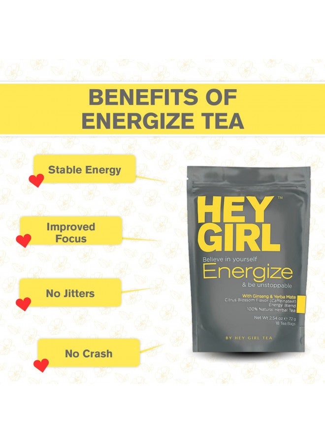 Energize Energy Tea - High Caffeine Slim Tea w/Green Tea, Yerba Mate, Oolong Tea, Ginger Tea & Coffee Alternative By Hey Girl Tea