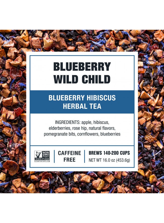 Tiesta Tea - Blueberry Wild Child, Blueberry Hibiscus Herbal Tea, Loose Leaf, Up to 200 Cups, Make Hot or Iced, Non-Caffeinated, 16 Ounce Resealable Bulk Pouch