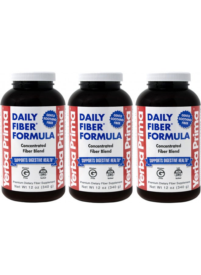 Yerba Prima Daily Fiber Formula Powder   12 Oz (Pack of3)   Soluble & Insoluble Dietary Fiber Supplement   Colon Cleanse   Vegan, Non Gmo, Gluten Free