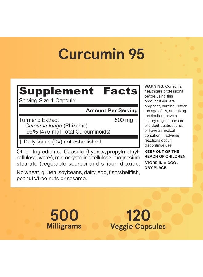 Jarrow Formulas Curcumin 95 500 mg, Turmeric Curcumin Extract for Antioxidant Support, Bone and Joint Support Dietary Supplement, 120 Veggie Capsules, Up to 120 Servings