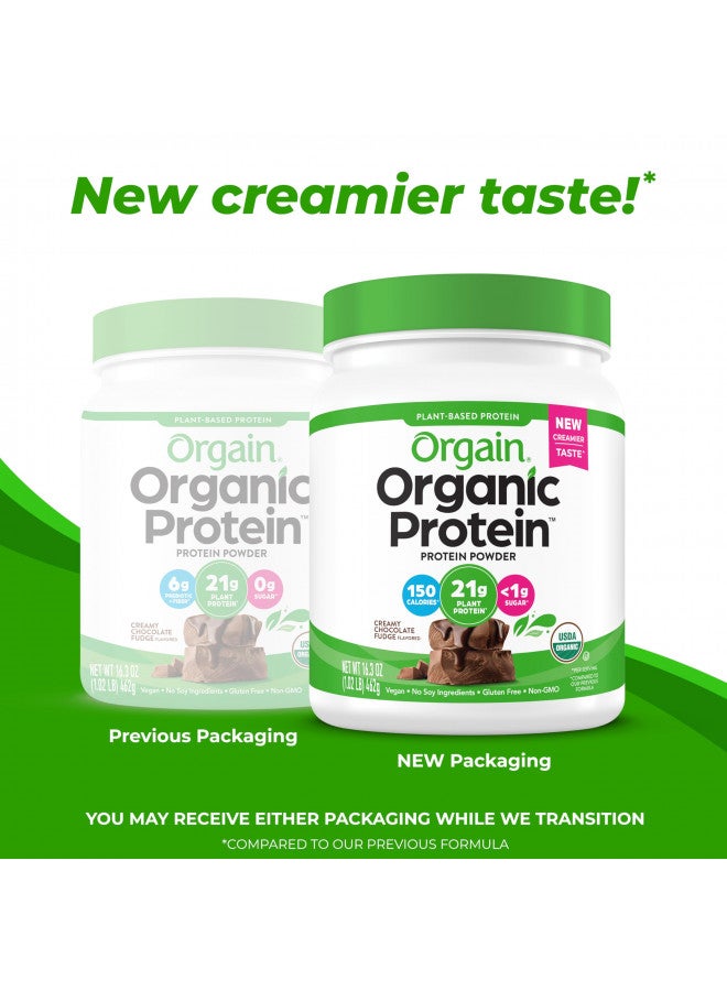 Orgain Organic Vegan Protein Powder, Creamy Chocolate Fudge - 21g Plant Based Protein, Gluten Free, Dairy Free, Lactose Free, Soy Free, No Sugar Added, Kosher, For Smoothies & Shakes - 1.02lb