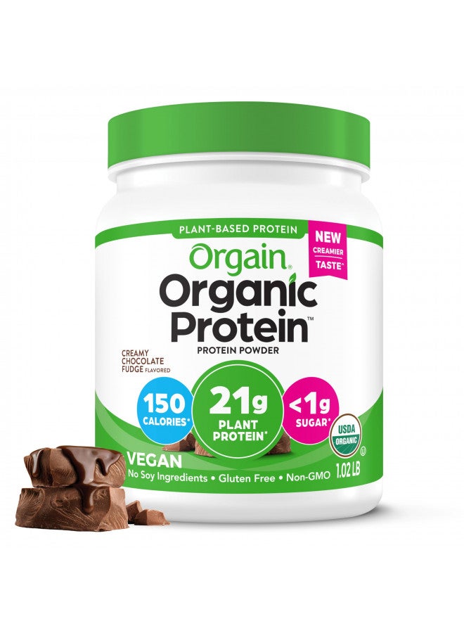 Orgain Organic Vegan Protein Powder, Creamy Chocolate Fudge - 21g Plant Based Protein, Gluten Free, Dairy Free, Lactose Free, Soy Free, No Sugar Added, Kosher, For Smoothies & Shakes - 1.02lb