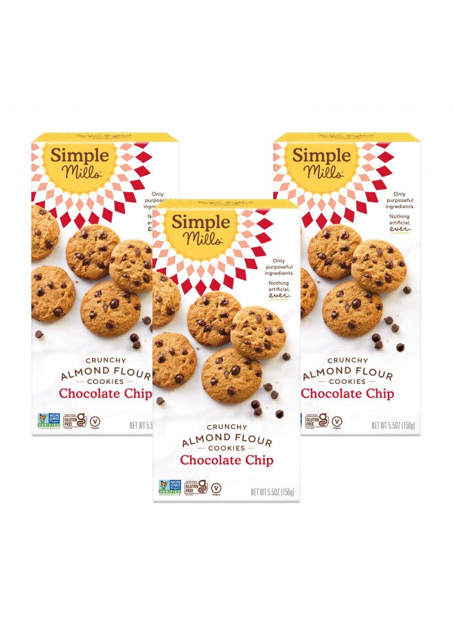 Simple Mills Almond Flour Crunchy Cookies, Chocolate Chip - Gluten Free, Vegan, Healthy Snacks, Made with Organic Coconut Oil, 5.5 oz (Pack of 3)