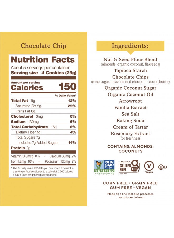 Simple Mills Almond Flour Crunchy Cookies, Chocolate Chip - Gluten Free, Vegan, Healthy Snacks, Made with Organic Coconut Oil, 5.5 Ounce (Pack of 6)