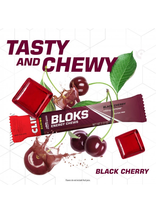 Clif Bloks - Energy Chews - Black Cherry with 50mg Caffeine - Non-GMO - Plant Based Food - Fast Fuel for Cycling and Running-Workout Snack (2.1 Ounce Packet, 18 Count) - (Assortment May Vary)