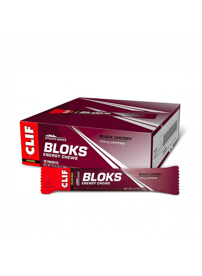 Clif Bloks - Energy Chews - Black Cherry with 50mg Caffeine - Non-GMO - Plant Based Food - Fast Fuel for Cycling and Running-Workout Snack (2.1 Ounce Packet, 18 Count) - (Assortment May Vary)