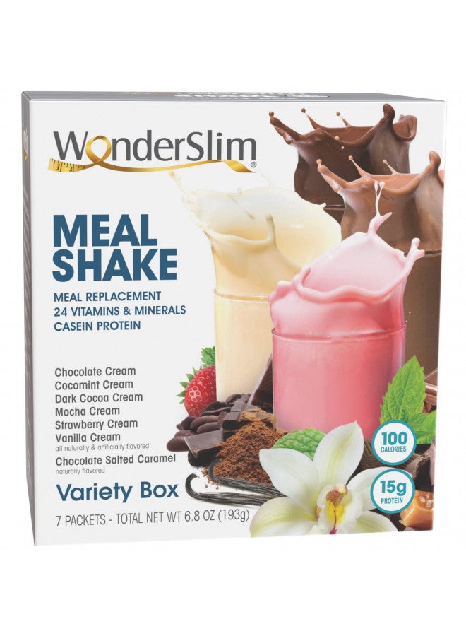 WonderSlim Meal Replacement Shake, Variety Pack, 100 Calories, 15g Protein, 24 Vitamins & Minerals (7ct)