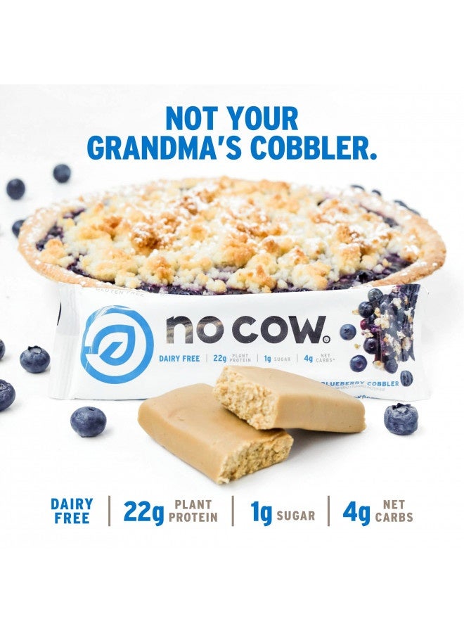 No Cow Protein bar, Blueberry Cobbler, 22g Plant Based Protein, Keto Friendly, Low Sugar, Dairy Free, Gluten Free, Vegan, High Fiber, Non-GMO, 12 Count