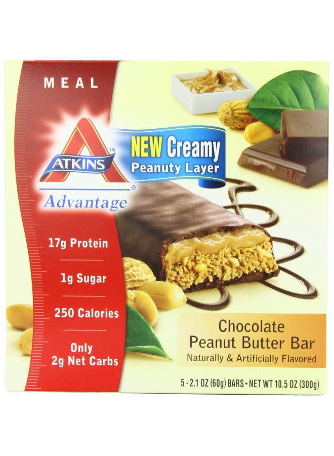 Atkins Advantage Bars, Chocolate Peanut Butter, 2.1-Ounce Bars 5 count, (Pack of 2)