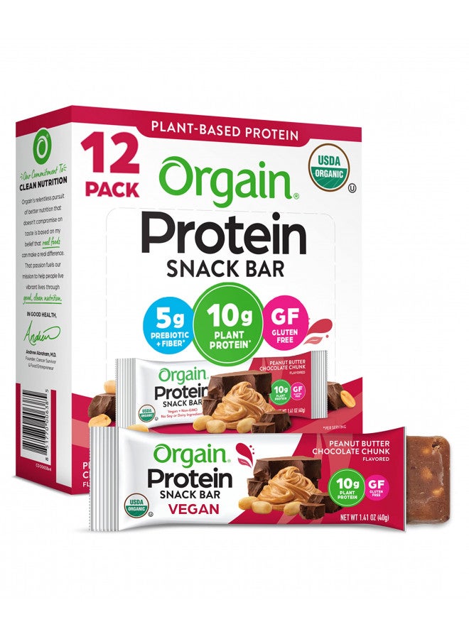 Orgain Organic Vegan Protein Bars, Peanut Butter Chocolate Chunk - 10g Plant Based Protein, Gluten Free Snack Bar, Low Sugar, Dairy Free, Soy Free, Lactose Free, Non GMO, 1.41 Oz (12 Count)