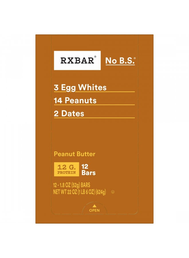 RXBAR Protein Bars, 12g Protein, Gluten Free Snacks, Peanut Butter, 22oz Box (12 Bars)