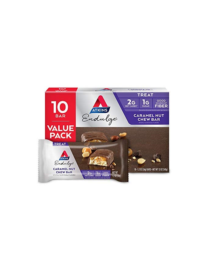 Atkins Endulge Treat, Caramel Nut Chew Bar, Keto Friendly, 10 Count (Pack of 1)