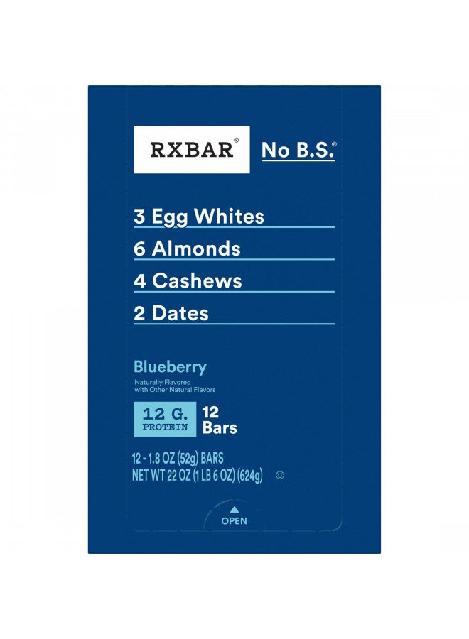 RXBAR Protein Bars, 12g Protein, Gluten Free Snacks, Blueberry, 22oz Box (12 Bars)