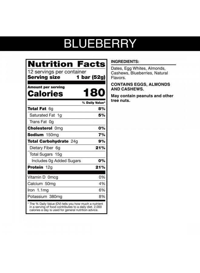 RXBAR Protein Bars, 12g Protein, Gluten Free Snacks, Blueberry, 22oz Box (12 Bars)