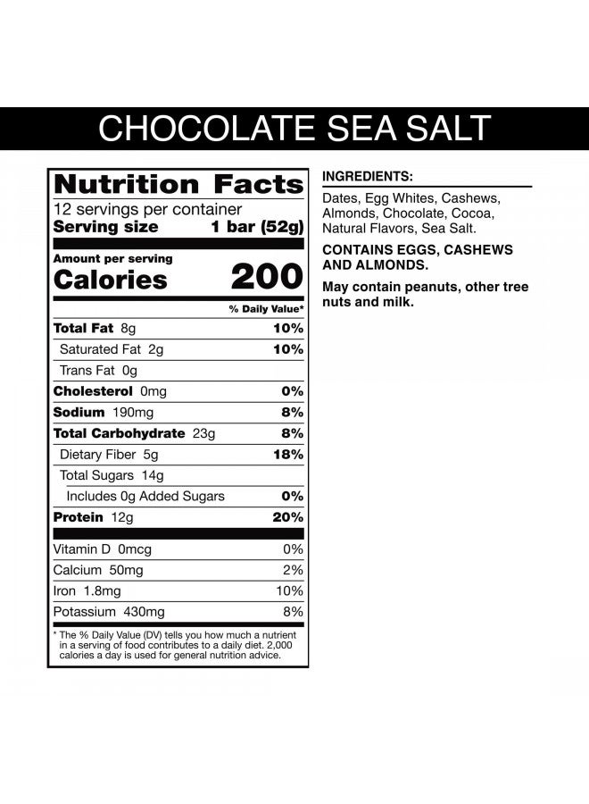 RXBAR Protein Bars, 12g Protein, Gluten Free Snacks, Chocolate Sea Salt, 22oz Box (12 Bars)