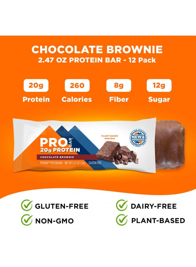 PROBAR - PROTEIN Bar, Chocolate Brownie, Non-GMO, Gluten-Free, Healthy, Plant-Based Whole Food Ingredients, Natural Energy (12 Count)