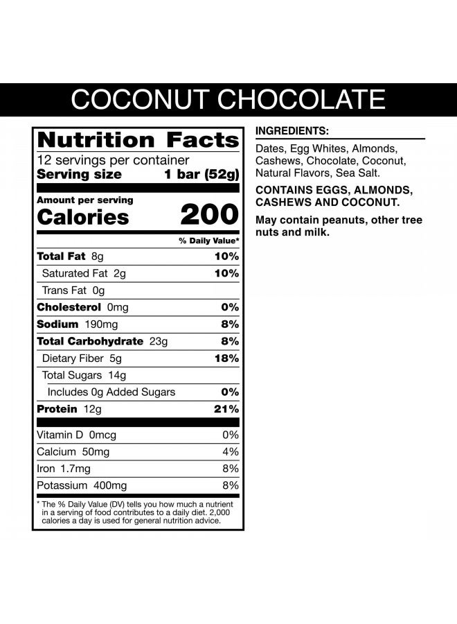 RXBAR Whole Food Protein Bar, Coconut Chocolate, 22oz Box (12 Bars)