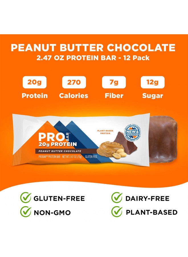 PROBAR - PROTEIN Bar, Peanut Butter Chocolate, Non-GMO, Gluten-Free, Healthy, Plant-Based Whole Food Ingredients, Natural Energy (12 Count)