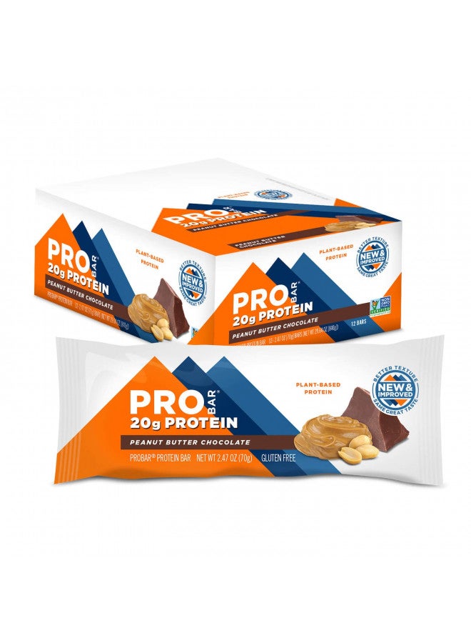 PROBAR - PROTEIN Bar, Peanut Butter Chocolate, Non-GMO, Gluten-Free, Healthy, Plant-Based Whole Food Ingredients, Natural Energy (12 Count)