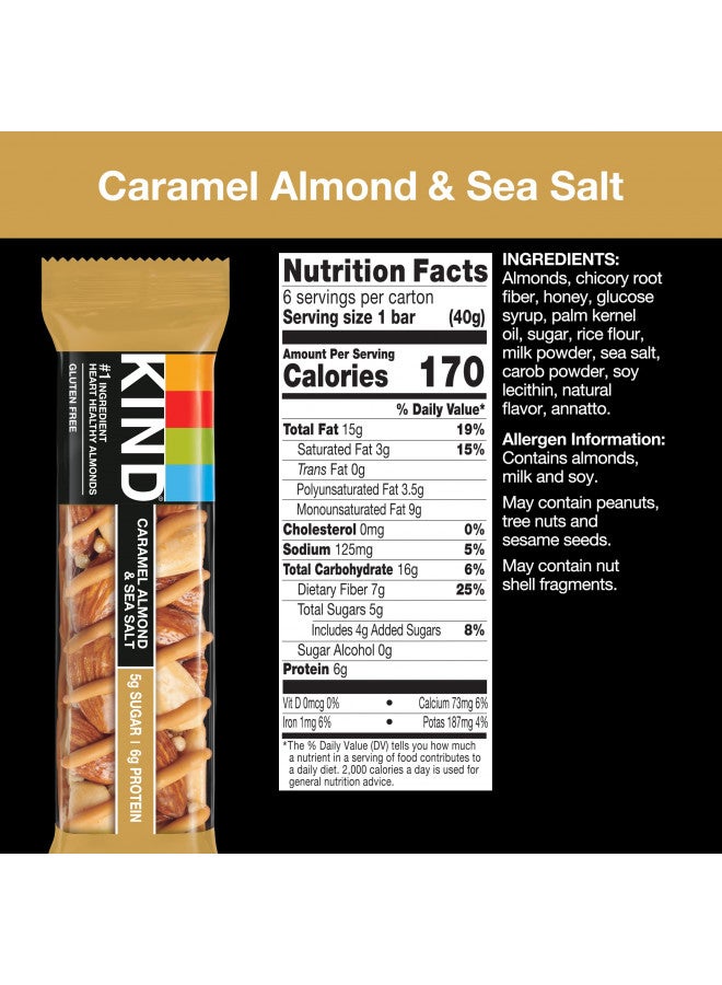 KIND Bars, Caramel Almond & Sea Salt, Healthy Snacks, Gluten Free, Low Sugar, 6g Protein, 24 Count