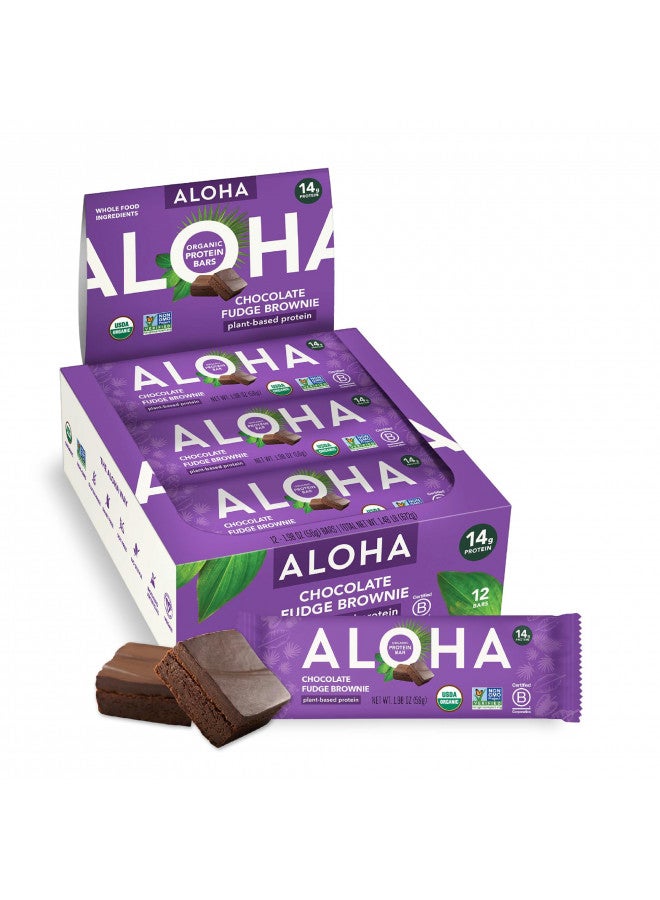 ALOHA Organic Plant Based Protein Bars | Chocolate Fudge Brownie | 12 Count, 1.98oz Bars | Vegan, Low Sugar, Gluten Free, Paleo, Low Carb, Non-GMO, Stevia Free, Soy Free, No Sugar Alcohols