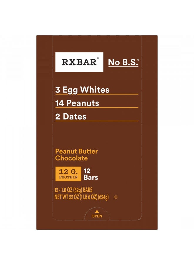 RXBAR Protein Bars, 12g Protein, Gluten Free Snacks, Peanut Butter Chocolate, 22oz Box (12 Bars)