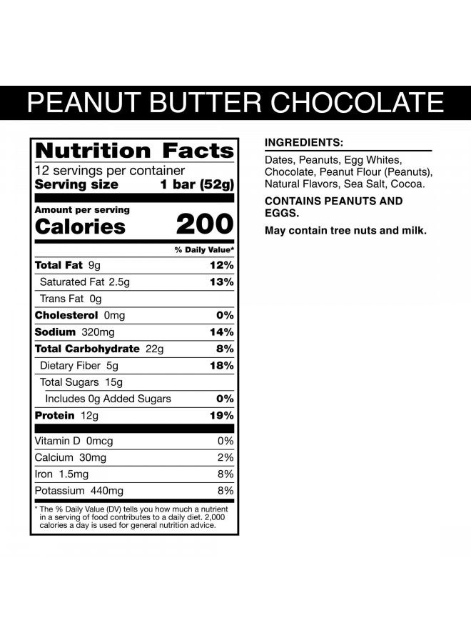 RXBAR Protein Bars, 12g Protein, Gluten Free Snacks, Peanut Butter Chocolate, 22oz Box (12 Bars)