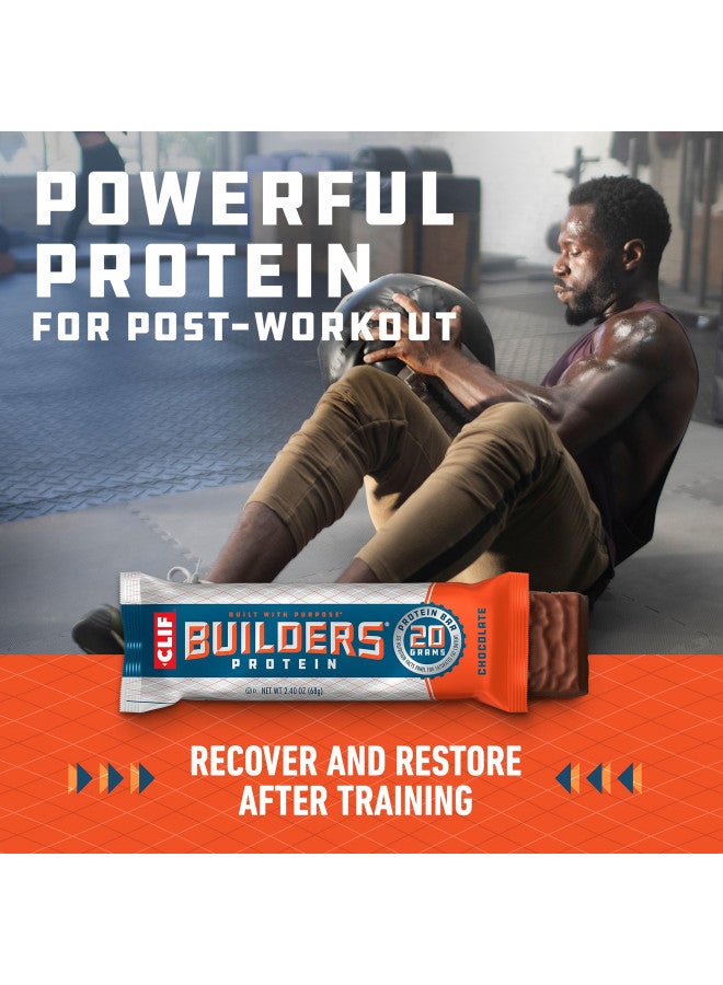 Clif Builders Bar - Protein Bars - Chocolate - 20g Protein - Gluten Free (2.4 Ounce, 12 Count)