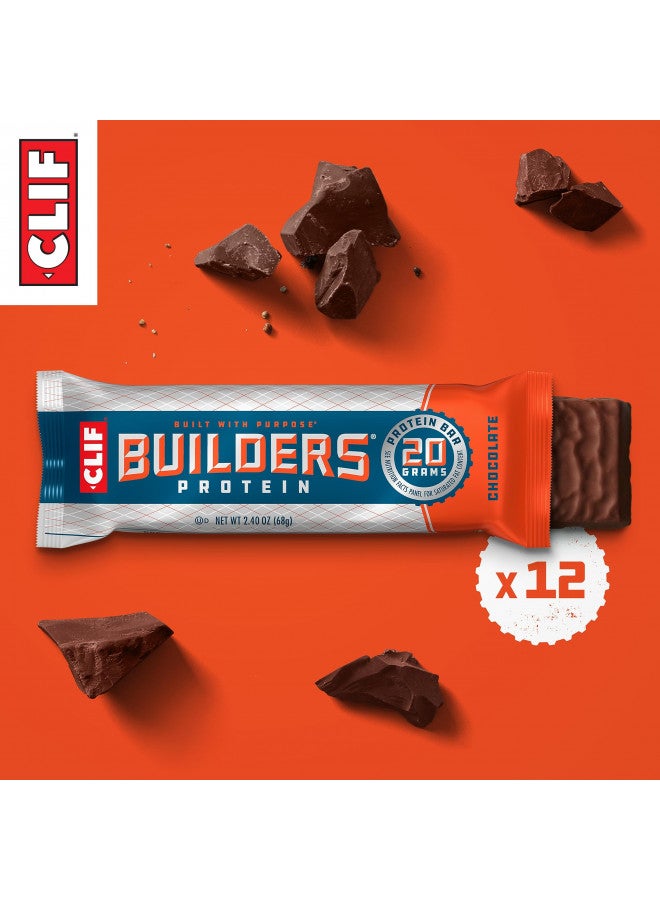 Clif Builders Bar - Protein Bars - Chocolate - 20g Protein - Gluten Free (2.4 Ounce, 12 Count)