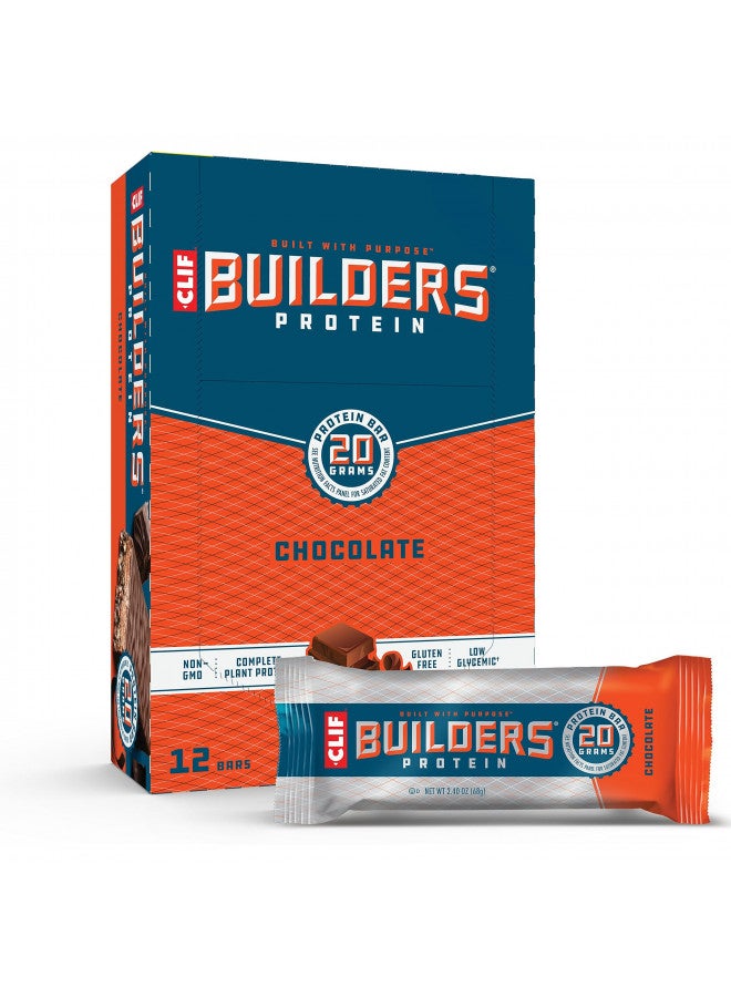 Clif Builders Bar - Protein Bars - Chocolate - 20g Protein - Gluten Free (2.4 Ounce, 12 Count)