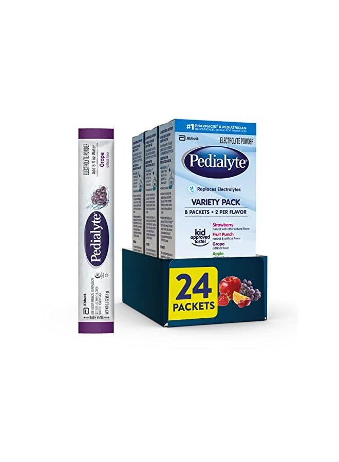 Pedialyte Electrolyte Powder Packets, Variety Pack, Hydration Drink, 24 Single-Serving Powder Packets