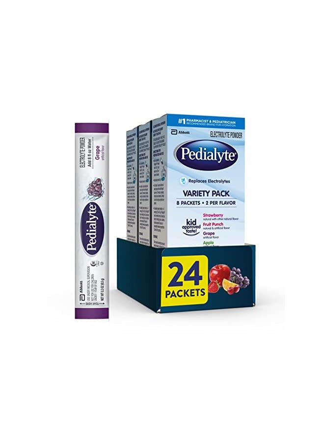 Pedialyte Electrolyte Powder Packets, Variety Pack, Hydration Drink, 24 Single-Serving Powder Packets
