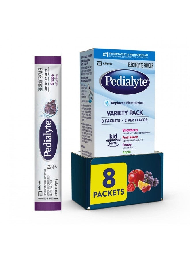 Pedialyte Electrolyte Powder Packets, Variety Pack, Hydration Drink, 8 Single-Serving Powder Packets