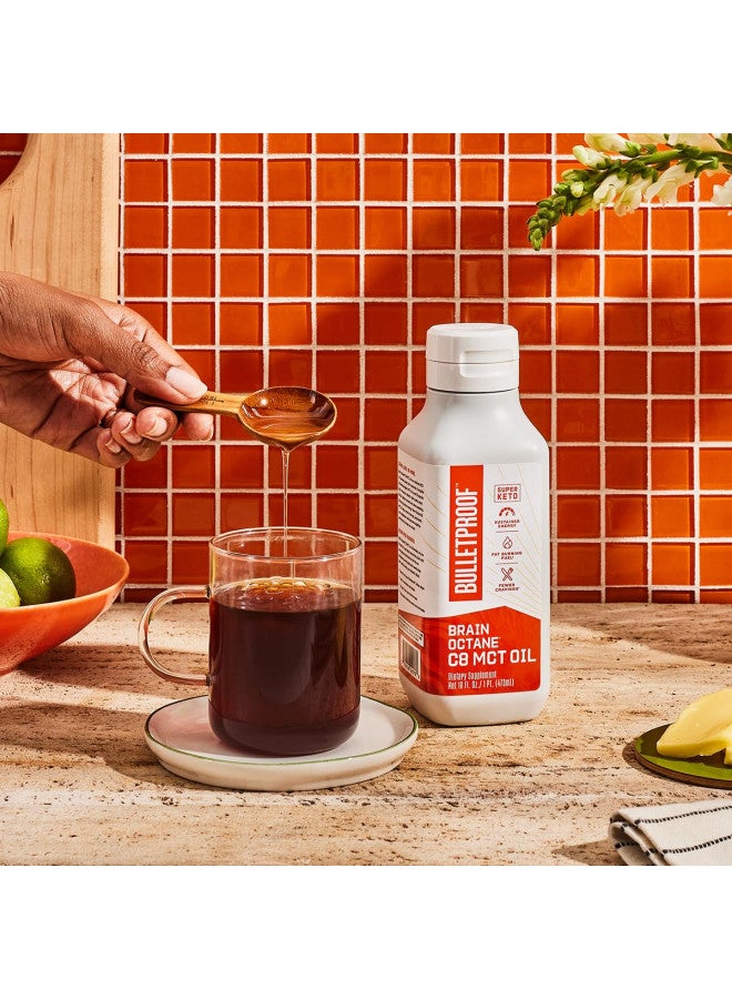 Bulletproof Brain Octane Premium C8 MCT Oil from Non-GMO Coconuts, 14g MCTs, 2 Pack 16 Fl Oz, Keto Supplement for Sustained Energy, Appetite Control, Physical Energy, Non-GMO, Vegan & Cruelty Free