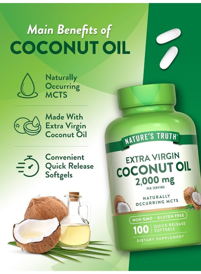 Coconut Oil Capsules | 100 Softgels | Naturally Occuring MCTs | Non-GMO & Gluten Free | By Nature's Truth