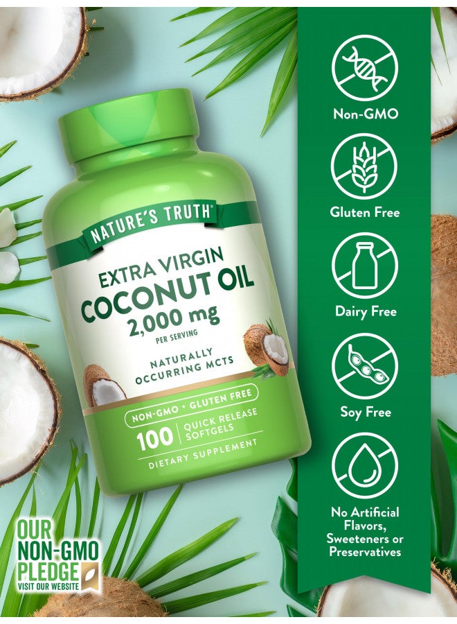 Coconut Oil Capsules | 100 Softgels | Naturally Occuring MCTs | Non-GMO & Gluten Free | By Nature's Truth