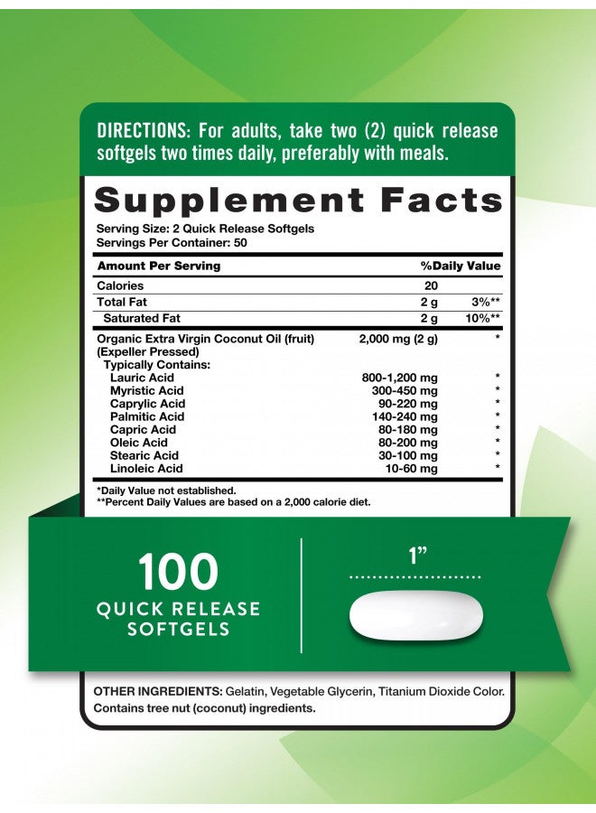 Coconut Oil Capsules | 100 Softgels | Naturally Occuring MCTs | Non-GMO & Gluten Free | By Nature's Truth