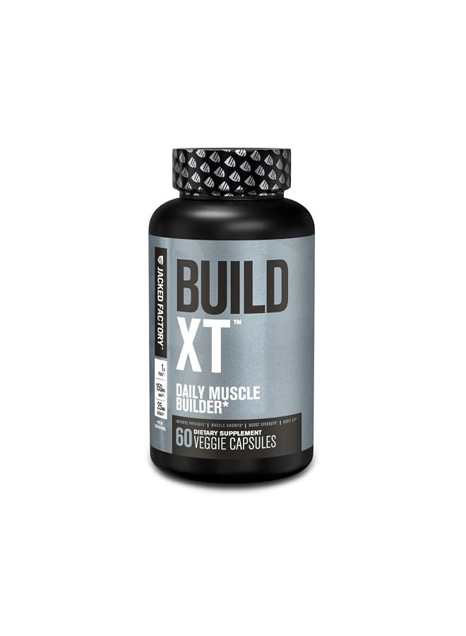 Jacked Factory Build-XT Muscle Builder - Daily Muscle Building Supplement for Muscle Growth and Strength | Featuring Powerful Ingredients Peak02 & elevATP - 60 Veggie Pills