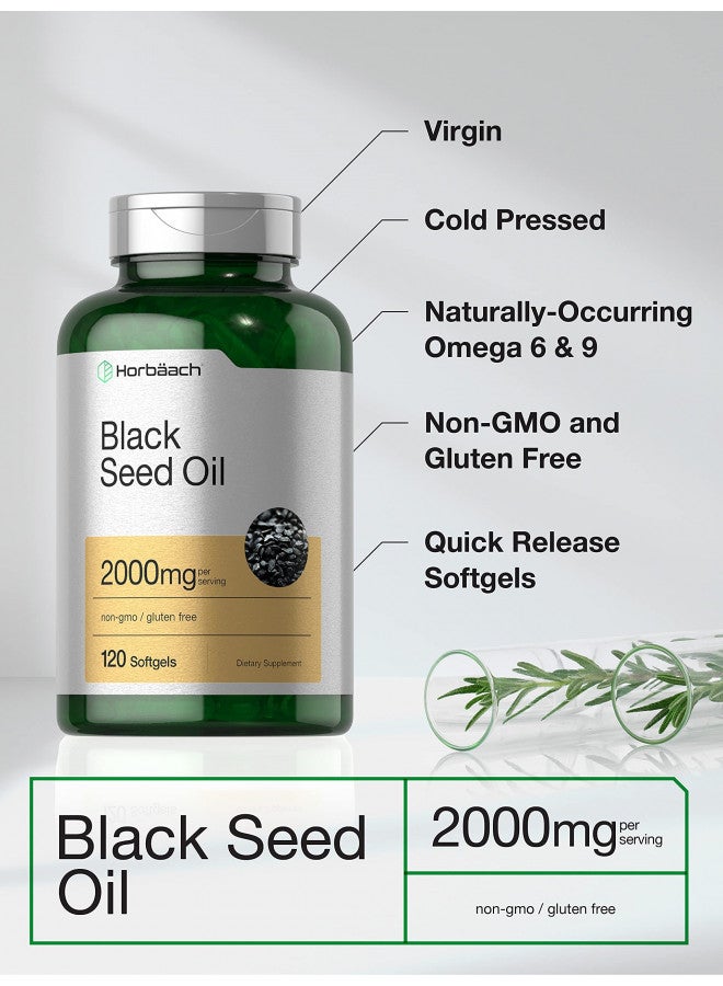 Black Seed Oil 2000mg | 120 Softgel Capsules | Cold Pressed Nigella Sativa Pills | Non-GMO, Gluten Free Supplement | by Horbaach