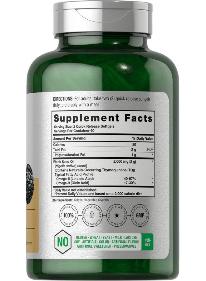 Black Seed Oil 2000mg | 120 Softgel Capsules | Cold Pressed Nigella Sativa Pills | Non-GMO, Gluten Free Supplement | by Horbaach