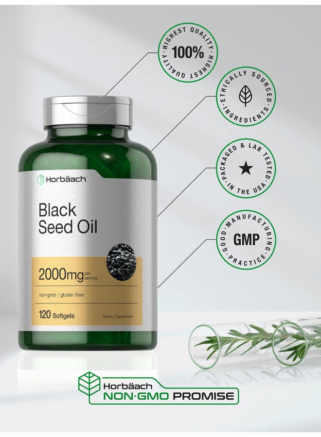 Black Seed Oil 2000mg | 120 Softgel Capsules | Cold Pressed Nigella Sativa Pills | Non-GMO, Gluten Free Supplement | by Horbaach