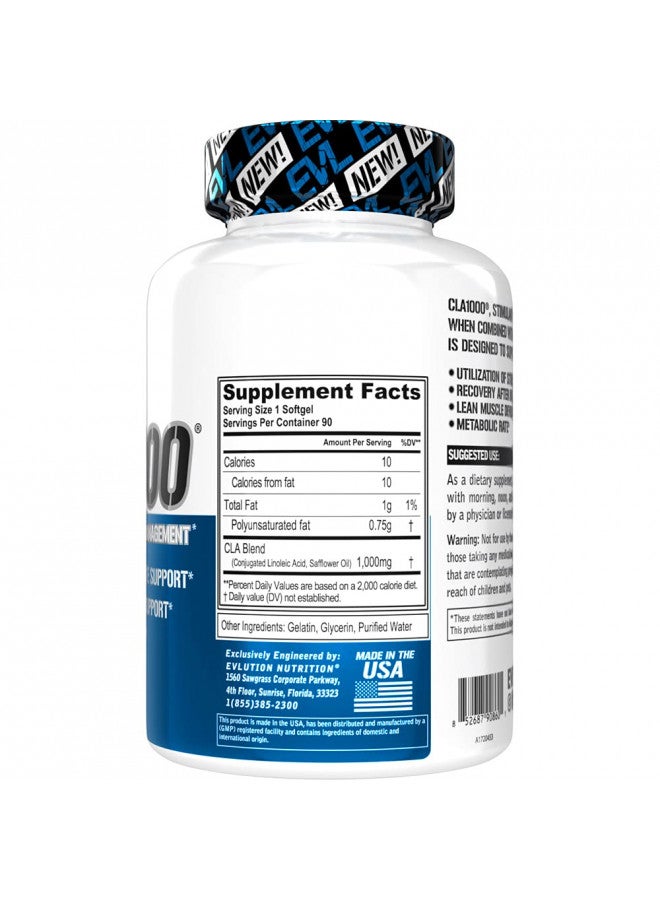 Conjugated Linoleic Acid CLA Pills - CLA 1000mg Diet Pills to Support Weight Loss Fat Burning Lean Muscle and Faster Metabolism - Stimulant-Free CLA 1000mg Safflower Based Fat Loss Support Pills - 90