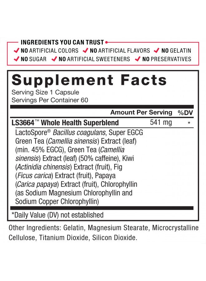 Force Factor ProbioSlim Probiotics for Women and Men, Probiotics for Digestive Health to Reduce Bloating, Gas, & Occasional Diarrhea, with Prebiotics, LactoSpore, & Green Tea for Energy, 60 Capsules