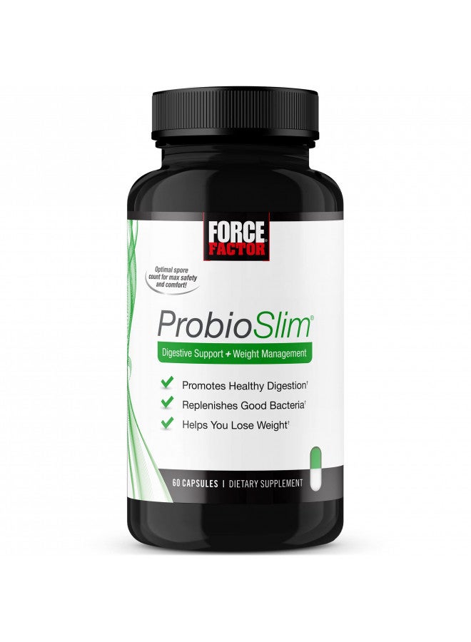 Force Factor ProbioSlim Probiotics for Women and Men, Probiotics for Digestive Health to Reduce Bloating, Gas, & Occasional Diarrhea, with Prebiotics, LactoSpore, & Green Tea for Energy, 60 Capsules