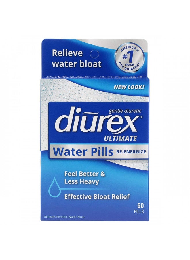 Diurex Ultimate Re-Energizing Water Pills - Maximum Strength Diuretic - Relieve Water Bloat - 60 Count