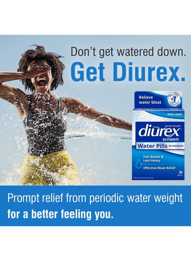 Diurex Ultimate Re-Energizing Water Pills - Maximum Strength Diuretic - Relieve Water Bloat - 60 Count