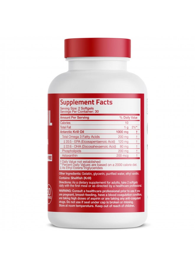 Bronson Antarctic Krill Oil 1000 mg with Omega-3s EPA, DHA, Astaxanthin and Phospholipids 60 Softgels